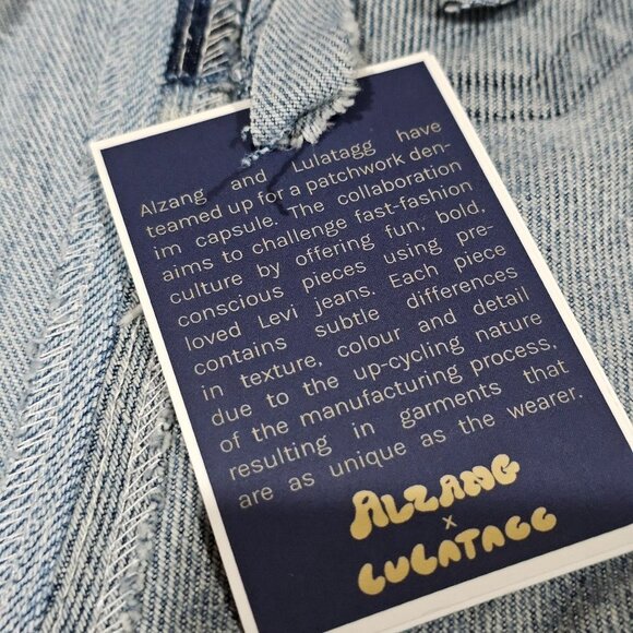 Alzang x Lulatagg Reworked Denim Patchwork Shirt | Sleeveless Zip Top | L - Picture 10 of 13